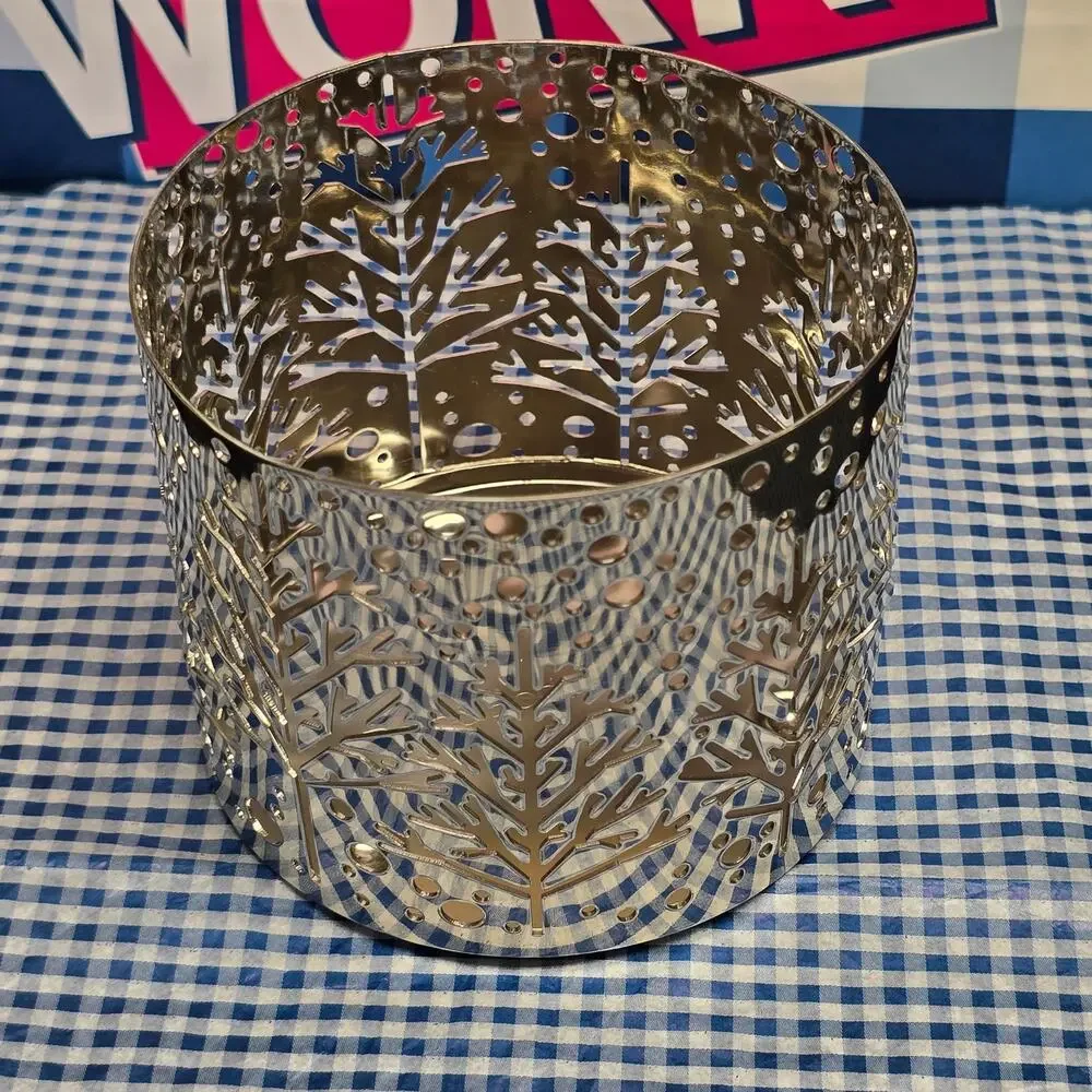 Slatkin & Co. BBW Silver Ornate Christmas Tree Large 3 Wick Candle Holder Home